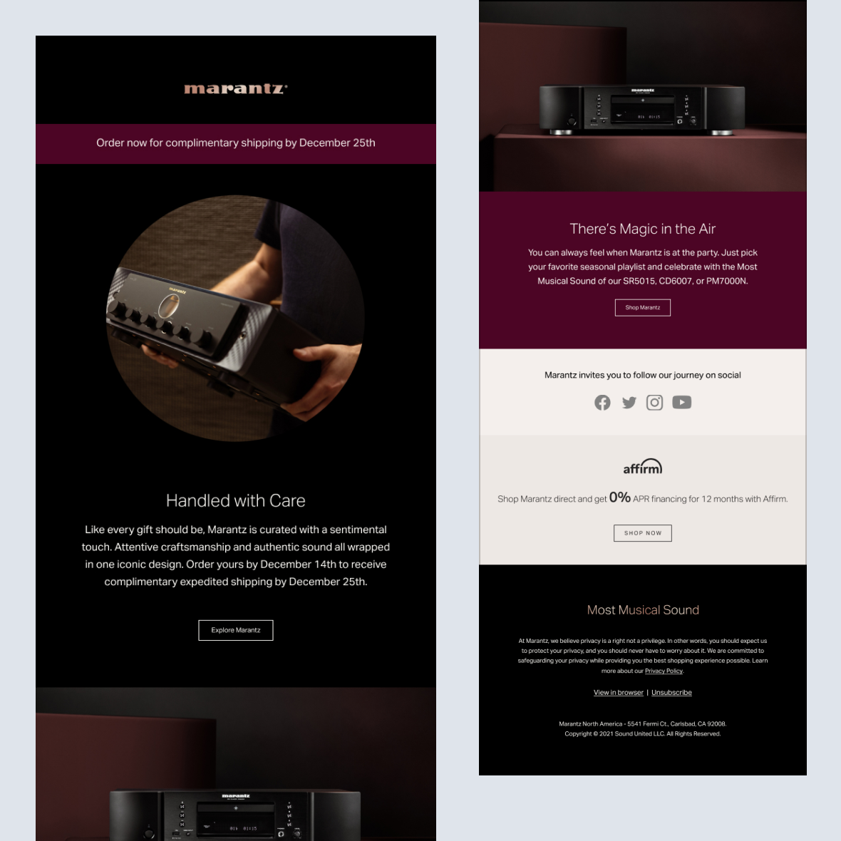Marantz Retail Email Marketing, Email Design, HTML Emails